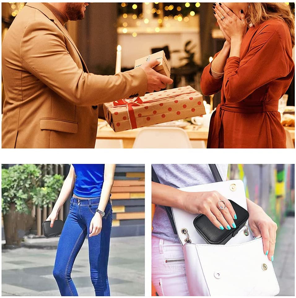 Travel Jewelry Box, PU Leather Small Jewelry Organizer for Women Girls, Double Layer Portable Mini Travel Case Display Storage Holder Boxes for Stud Earrings, Rings, Necklaces, Bracelets (Black)