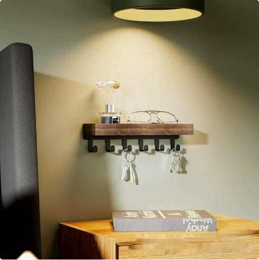 In-stock Retro Wooden Key Holder Multi-Functional Storage Rack With Hooks
