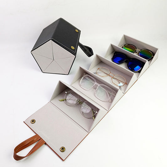 Leather Multi-grid Glasses Case Simple Sunglasses Storage Box Multi-fold