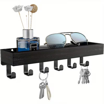 In-stock Retro Wooden Key Holder Multi-Functional Storage Rack With Hooks