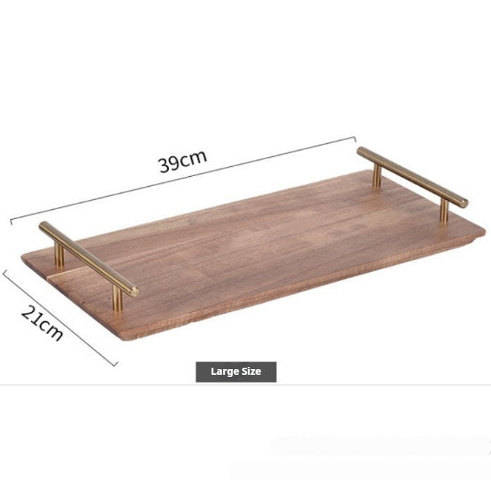Metal Handle Rectangular Wooden Tray