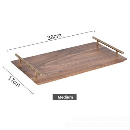 Metal Handle Rectangular Wooden Tray