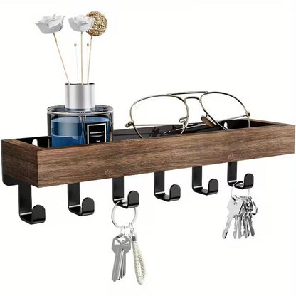 In-stock Retro Wooden Key Holder Multi-Functional Storage Rack With Hooks