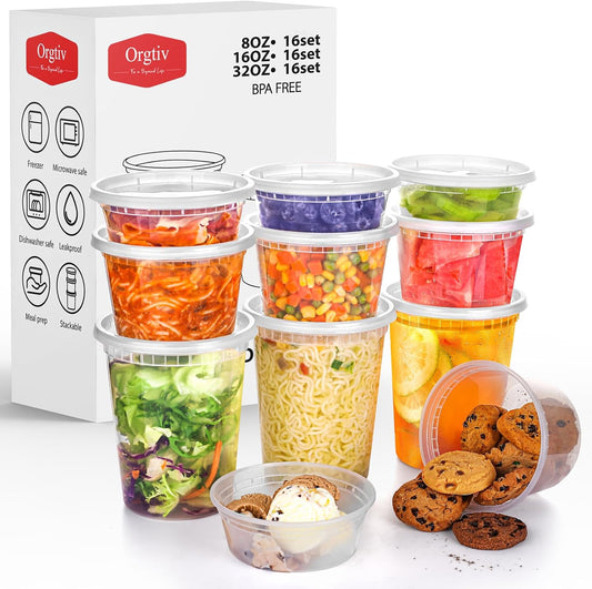 [48 Sets-8,16,32Oz Plastic Deli Containers with Lids,Freezer Food Storage Containers Airtight,Disposable Take Out Deli Cups for Soup Slime Meal Prep Leftover,Bpa Free Clear round Food Box