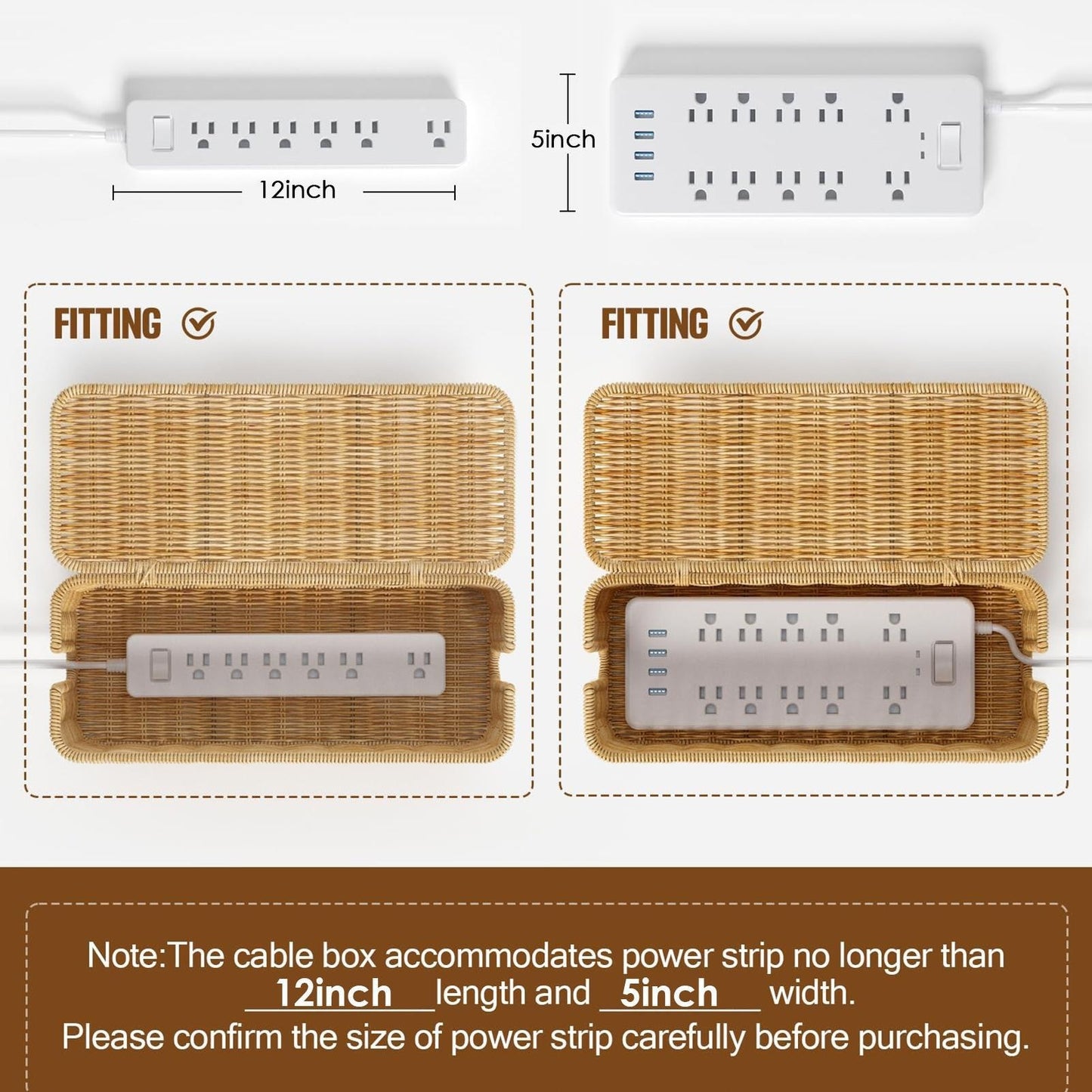 Desktop Cable Organizer With Woven Rattan-style Cord And A Covered Power Stripsocket Box